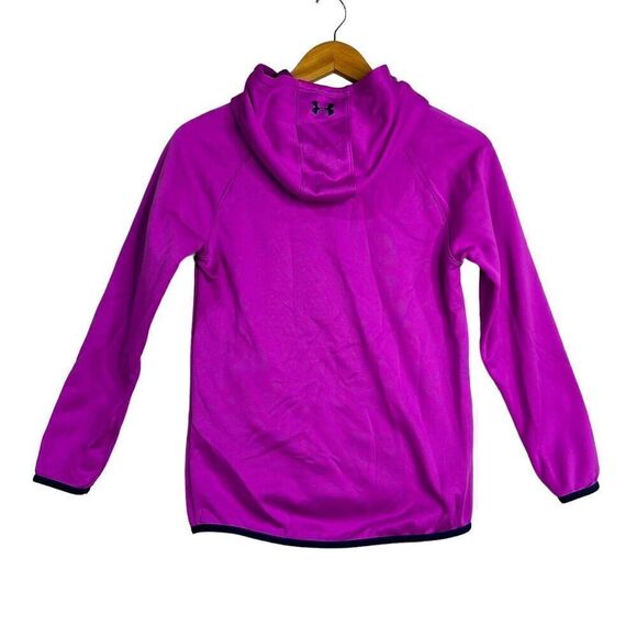 Under Armour Girl Fuchsia Loose Coldgear Dual Logo Fleece Hoodie 1317812 YLG - Picture 2 of 6